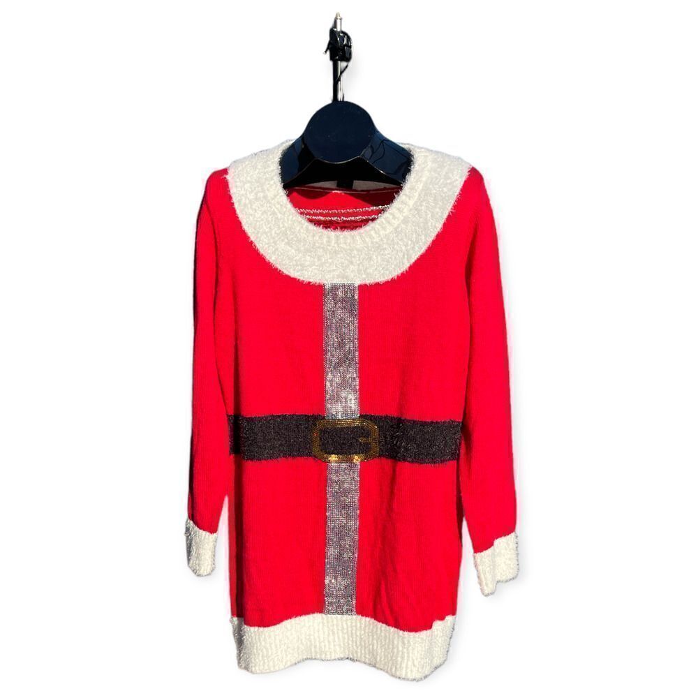United States Sweaters Holiday Red White Santa Christmas Sweater Dress Size XL